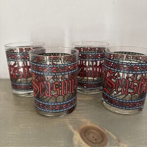 HOUZE Vintage Seasons Greetings Rocks Glasses Tumblers Set of 4